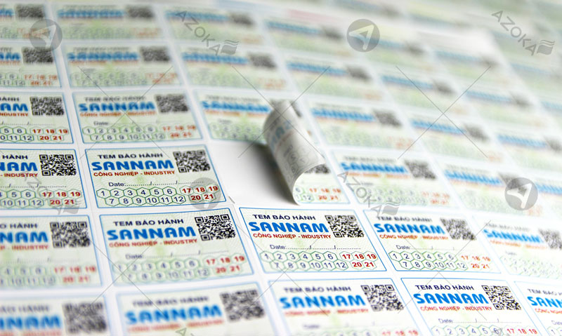 Mẫu tem bảo hành của Sannam do Azoka thực hiện
