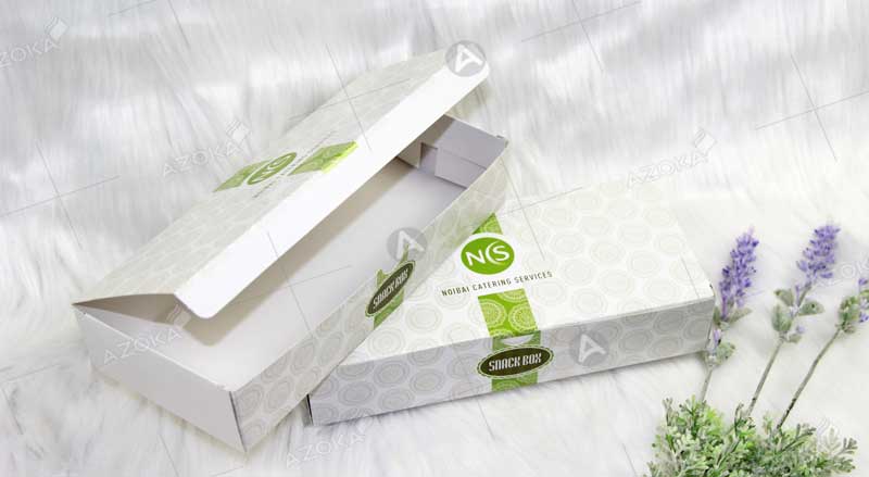 Mẫu hộp giấy nắp gài được làm từ giấy ivory đựng thức ăn nhanh của NoiBai Catering Services