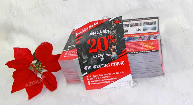Mẫu tờ rơi quảng cáo chụp ảnh của Win Wedding Studio do Azoka thiết kế và in ấn bằng giấy ivory