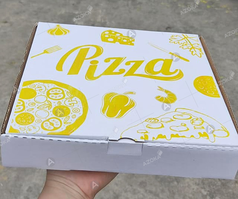 Bao bì hộp giấy đựng bánh pizza được làm từ giấy carton bồi thêm giấy duplex