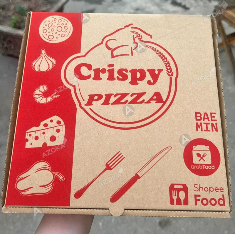 Hộp giấy carton đựng pizza cửa hàng Crispy pizza