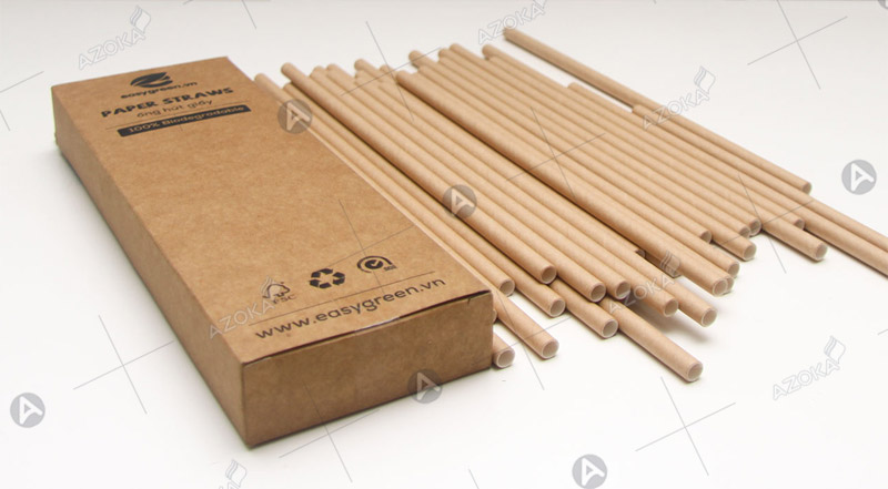 Vỏ hộp bằng giấy kraft đựng ống hút do Azoka thiết kế và in ấn