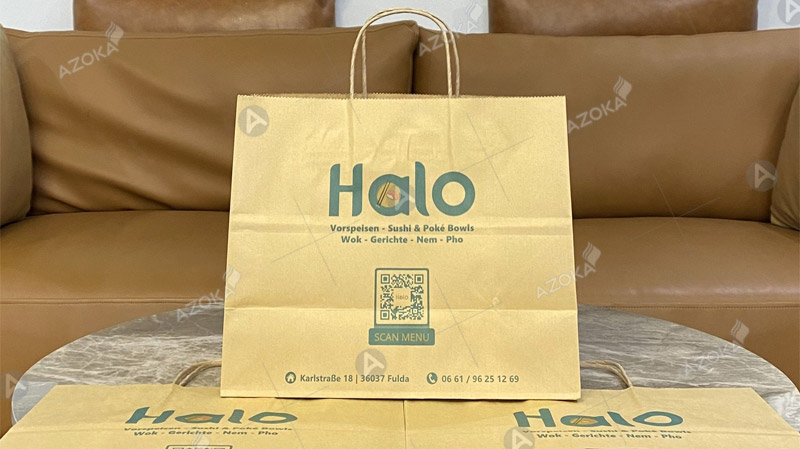 Mẫu túi xách giấy đựng thức ăn thương hiệu Halo