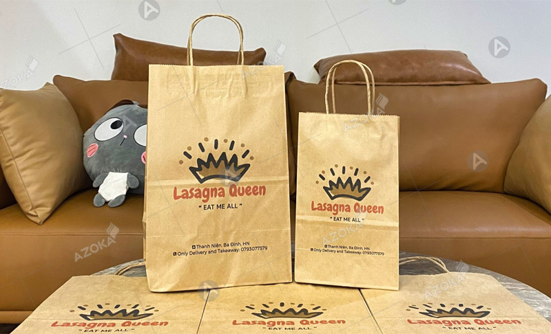 Túi xách giấy đựng đồ ăn cửa hàng Lasagna Queen