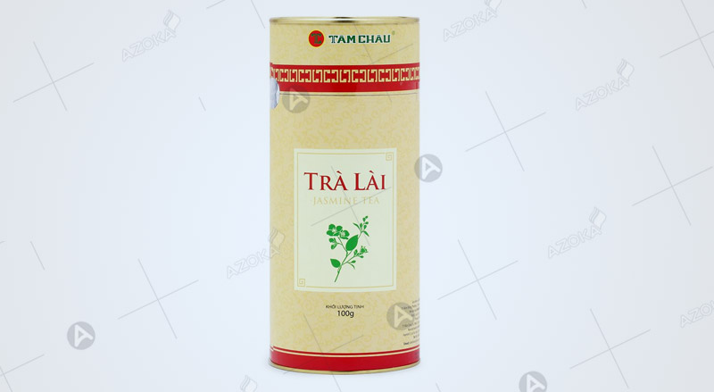 Mẫu vỏ hộp hình trụ tròn bằng giấy đựng trà lài thương hiệu Tam Chau
