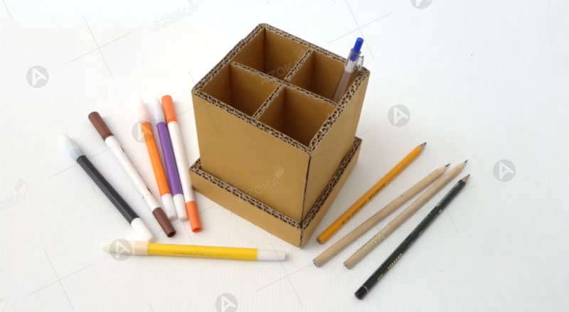Cách làm hộp bút đựng bằng bìa carton đơn giản bước 8