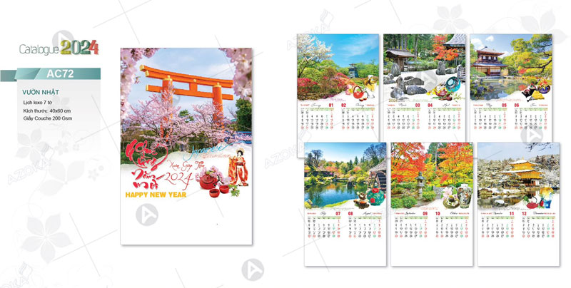 Mẫu lịch lò xo treo tường 7 tờ chủ đề Vườn Nhật
