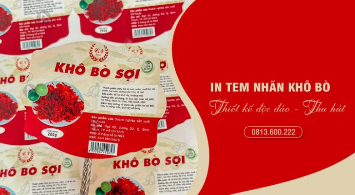 Thiết kế in tem nhãn bò khô giá rẻ theo yêu cầu tại Hà Nội