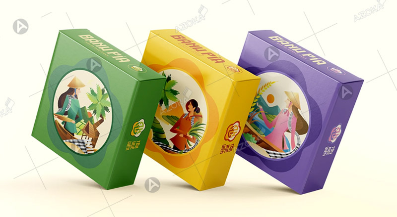 Mẫu hộp giấy nắp gài đựng bánh pía