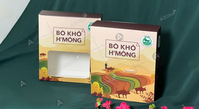 Mẫu hộp giấy đựng bò khô