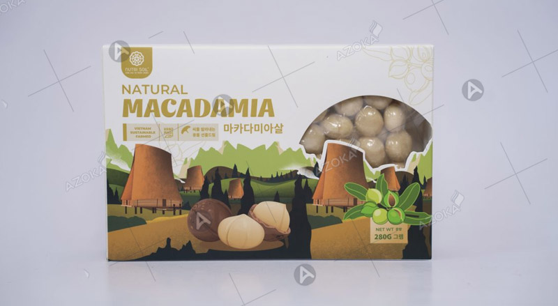 In hộp giấy có cửa sổ đựng hạt macca