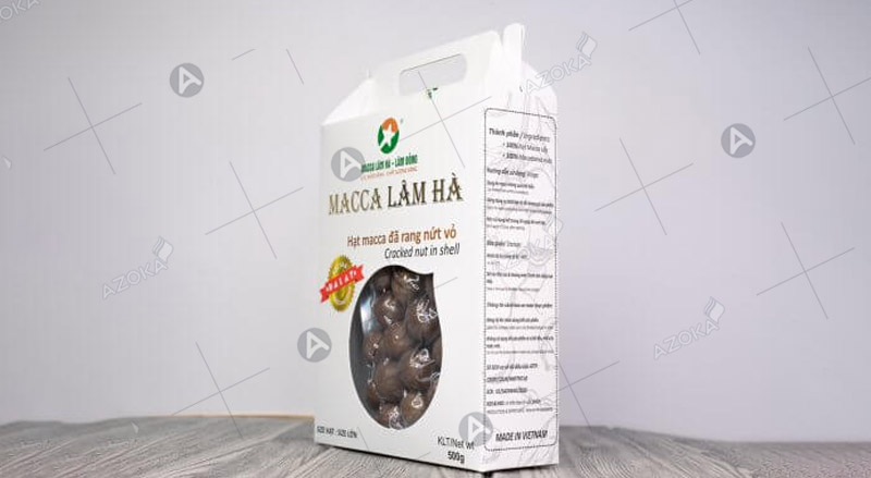 In hộp giấy có quai xách đựng hạt macca