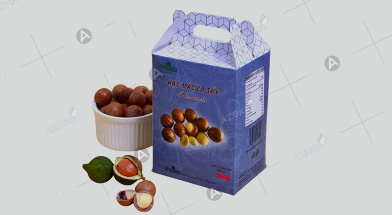 In hộp giấy có quai xách đựng hạt macca
