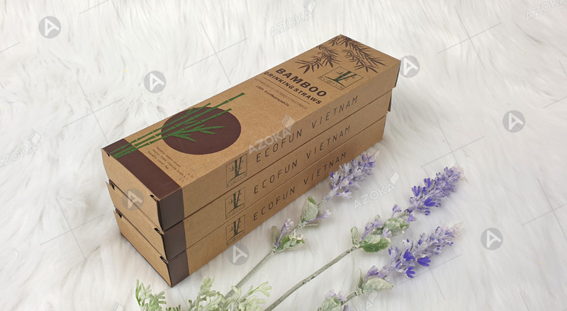 Hộp bằng giấy kraft đựng ống hút tre cho thương hiệu Ecofun Vietnam