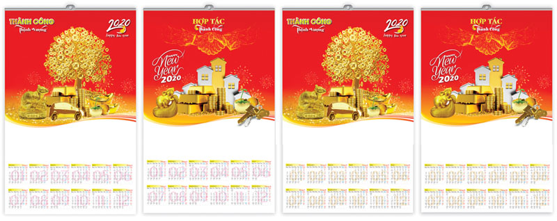 Mẫu lịch treo tường 1 tờ nẹp thiếc