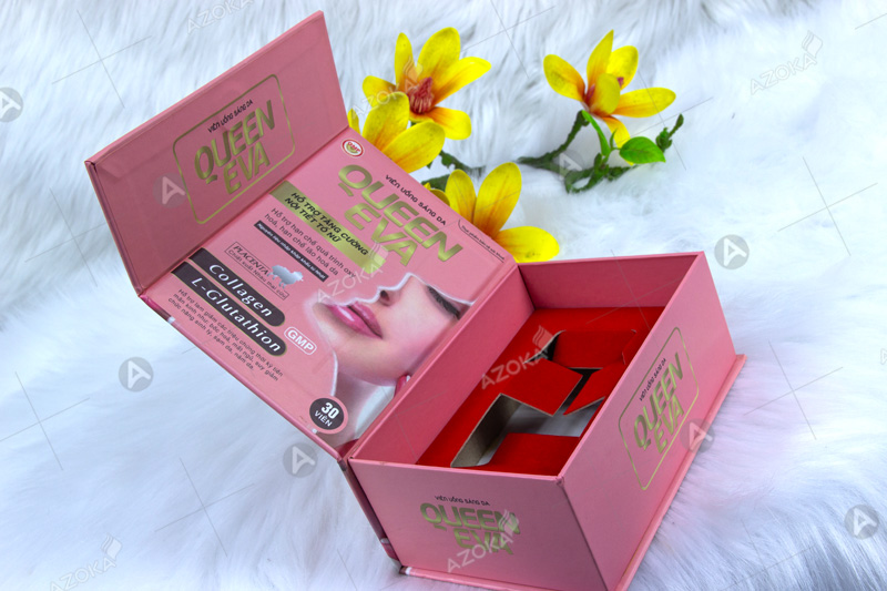 Mẫu thiết kế hộp cứng mỹ phẩm nắp lật của Queen Eva