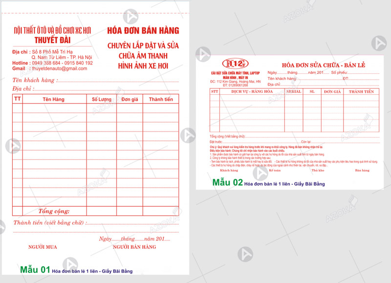 Mẫu hóa đơn bán lẻ 1 liên - Giấy bãi bằng