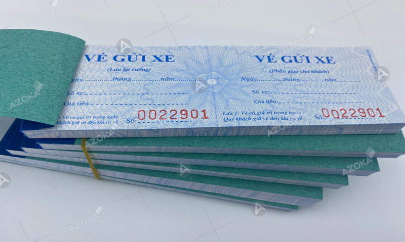 Mẫu vé giữ xe tại Azoka có nhiều kiểu loại 1, 2 hoặc 3 liên