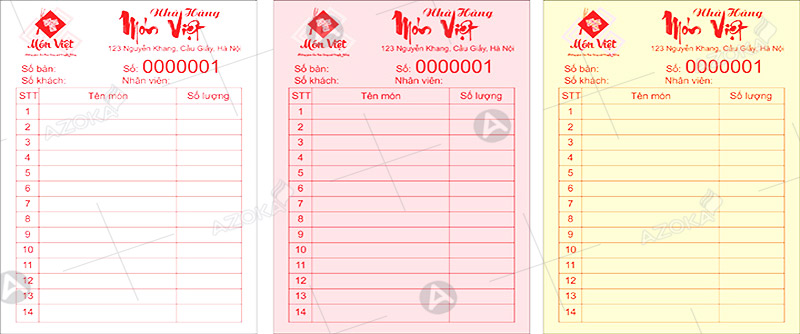 Mẫu order quán ăn 3 liên sang trọng của nhà hàng Món Việt