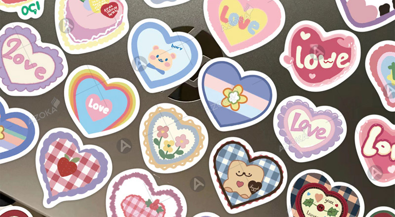 Quy cách in sticker nhãn dán trái tim dễ thương, cute